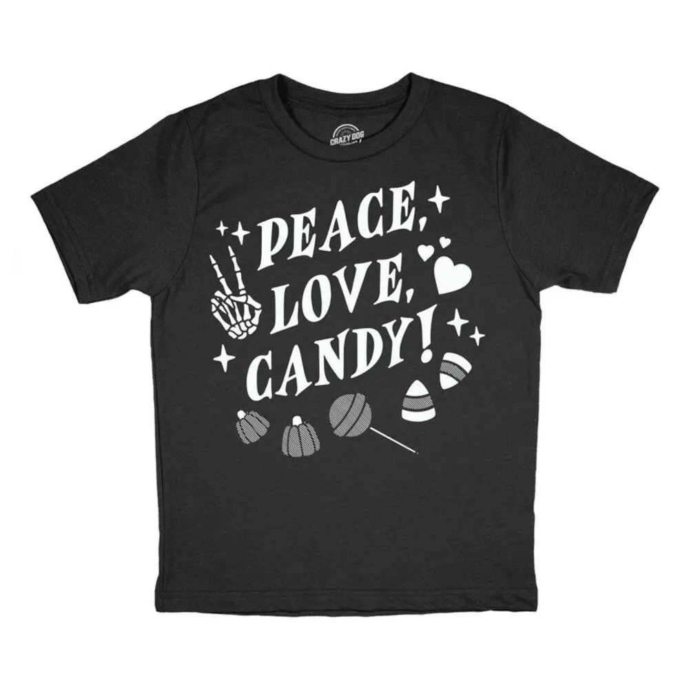 Youth Funny T Shirts Peace Love Candy Halloween Tee For Kids